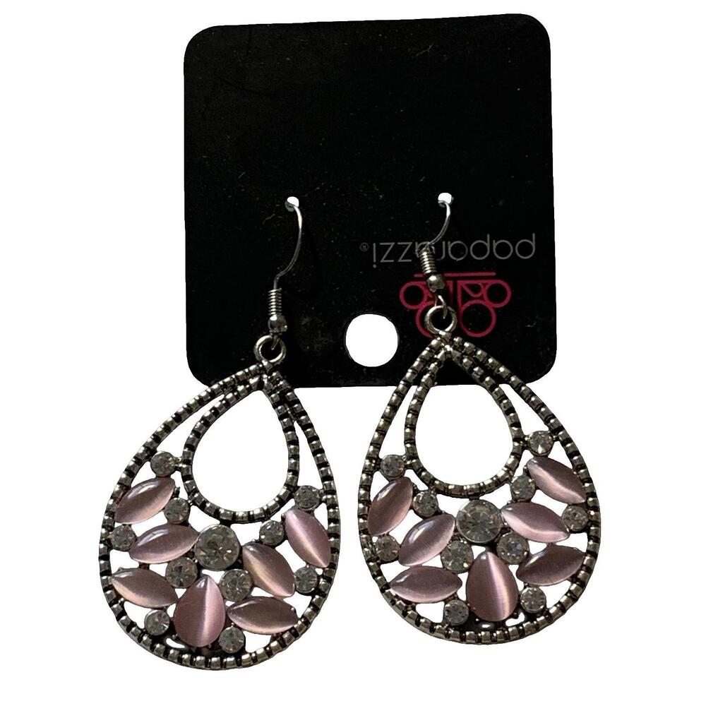 Paparazzi Pink‎ Teardrop Dangle Earrings with Rhinestones